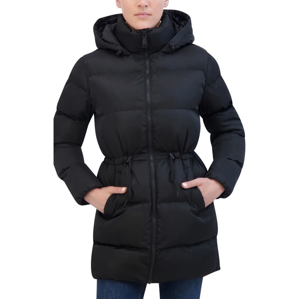 Rebecca Minkoff RM-539 Navy Blue Hooded Puffer Coat Drawstring Waist Womens L